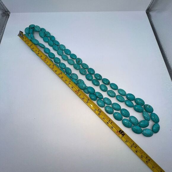 Turquoise Colored Dyed Stone Necklace EXTRA LONG 76" Runway Knotted Strand - Picture 7 of 7